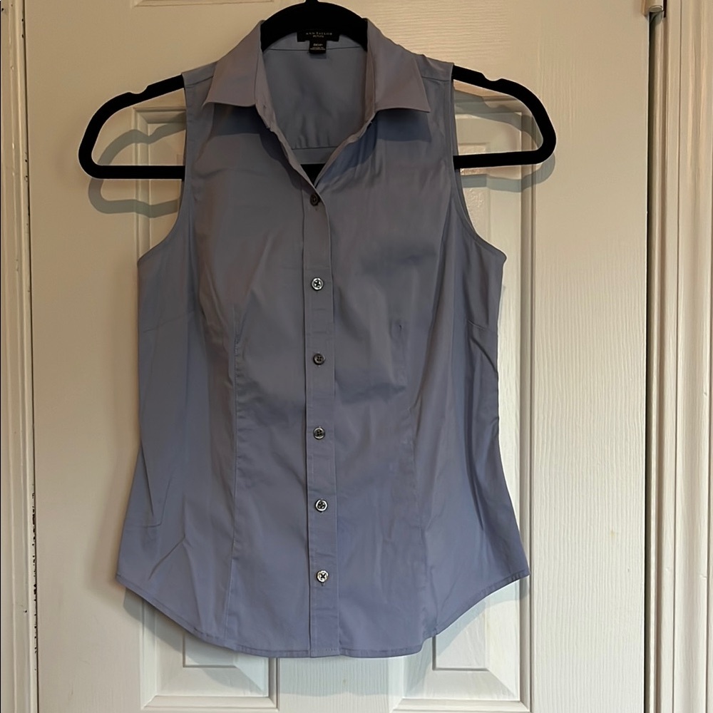 Ann Taylor Gray Sleeveless Fitted Button Down Shirt